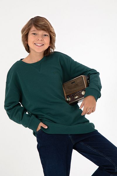 U.S. Polo Assn. Boy's Dark Green Basic Crew Neck Sweatshirt 50295151 -Vr079