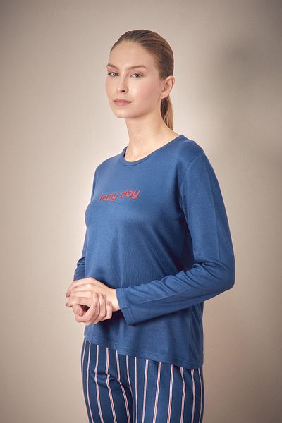 Fulla Moda Text Printed Crew Neck 2 Piece Pajamas Set