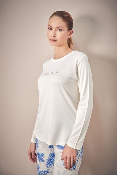 Fulla Moda Σετ πιτζάμες 2 τεμαχίων με τυπωμένο κείμενο με λαιμόκοψη