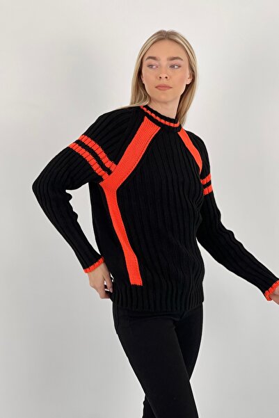 Miss Poem Γυναικείο πουλόβερ oversized με λωρίδες με λαιμόκοψη μακρύ χειμωνιά...