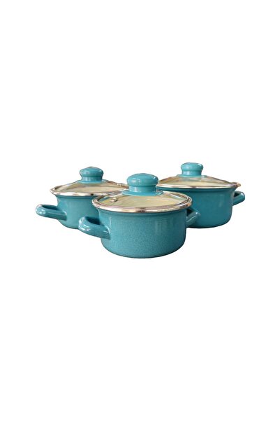 ALEV EMAYE Turquoise 3-Piece Small Pot Set - 12cm, 14cm, 16cm