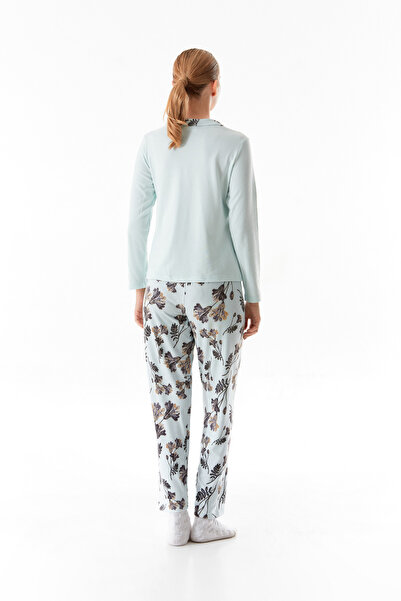 Fulla Moda Yaprak Desenli Gömlek Yaka 2 Li Pijama Takımı