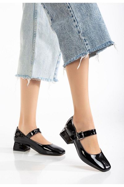 Aymood St-006 Black Patent Leather Daily 4 cm Heeled Shoes