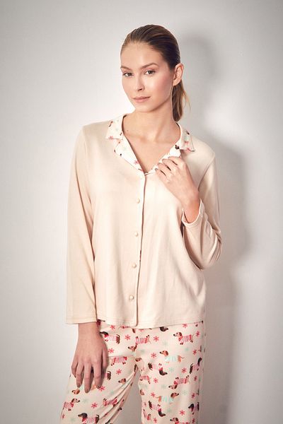 Fulla Moda Σετ πιτζάμες 2 τεμαχίων με γιακά πουκάμισου με σχέδιο σκύλου