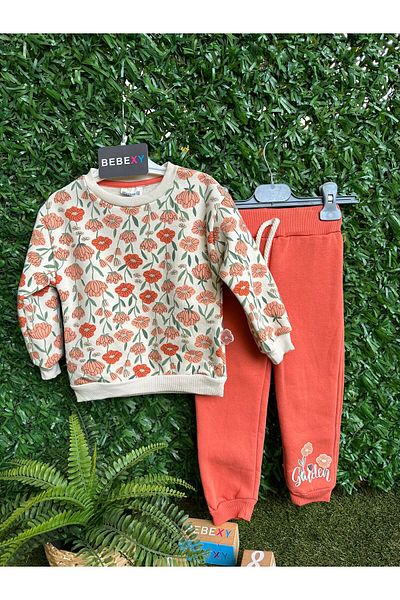 Miniworld Orange Floral Patterned Bottom Top Set