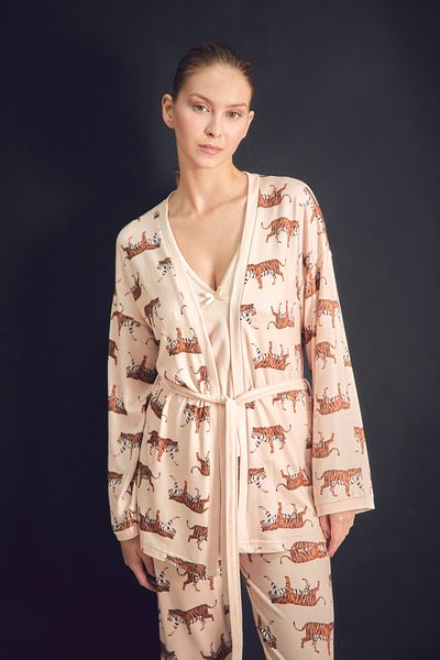 Fulla Moda Σετ πιτζάμες 3 τεμαχίων με λαιμόκοψη με σχέδιο Tiger