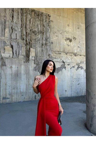 Mekafashion Rochie de seara Ewo rosie cu un singur umar - cu trena, model 684