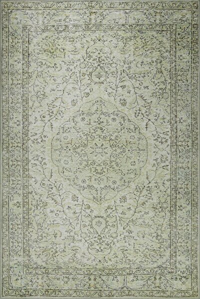 ARTLOOP Folk Eskitme Desenli Dokuma Taban Dekoratif Yeşil Halı BA 27