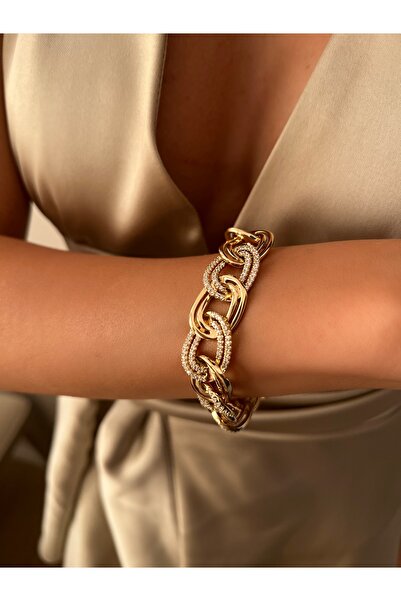 Kyver Kadın Bileklik Kalın Samanyolu Bileklik Kuyumcu Model Gold 18 cm
