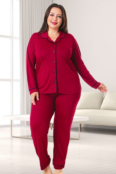 Bella Linda Buttoned Cotton Plus Size Women's Pajama Set
