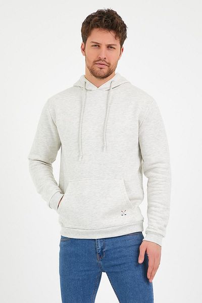 Polo State Men's Sweatshirt - Hooded, Kangaroo Pocket, 3 Thread, Snow Melange