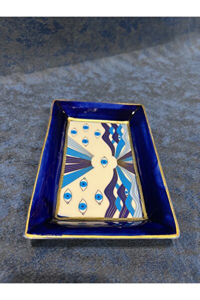 LAMEDORE Mavi Beyaz Göz Figürlü Dekoratif Tabak