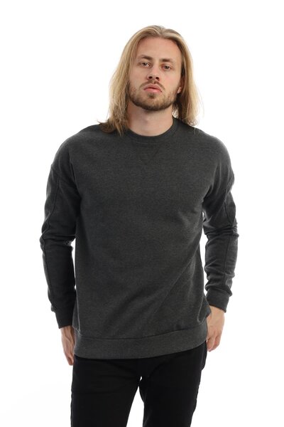 Polo State Men's 3 Thread Thick Karyoka Stitched Winter Loose Anthracite Swea...