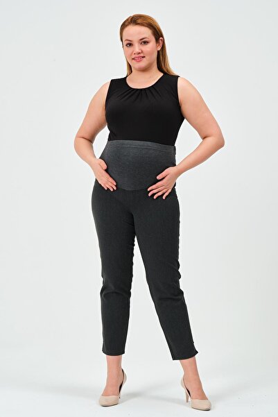 BUSA Elastično i podesivi struk Mom Fit Gabardin pantalone - SIVE