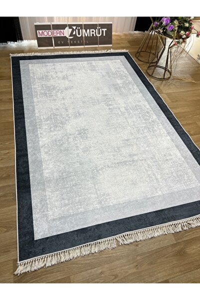 Zümrüt Ev Tekstil Dijital Baskılı Makinede Yıkanabilir Dot Taban Halı Sahra Antrasit