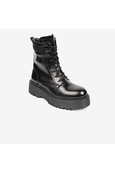 Greyder Women's Shiny Black Genuine Leather Military Boots 4K2Ub33932