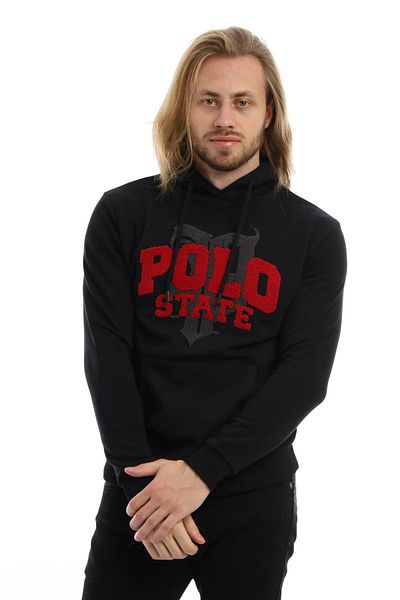 Polo State Men's Polo State Sweatshirt Embroidered Hooded Sweat Black