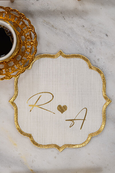 Carre Tasarım Söz & Nişan Tepsisi Için Söz Mendili Kişiye Özel Kenarları Nakışlı