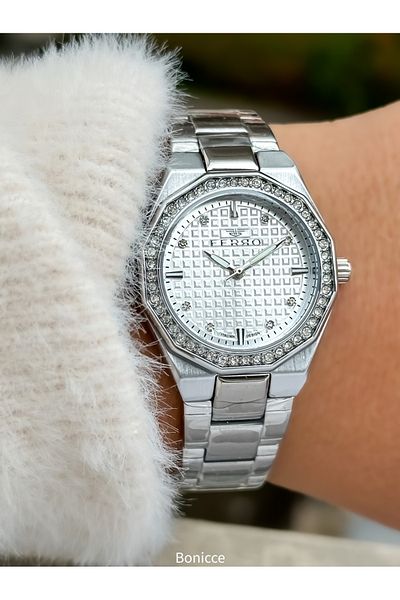 FERRO Brand Silver Color Steel Band Women Wrist Watch+Bracelet