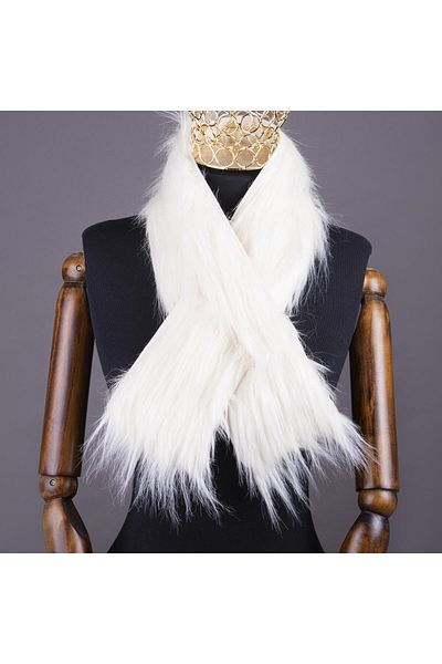 Yarnart Şal alb din blană artificială - X-Scarf, Model WHITE-01