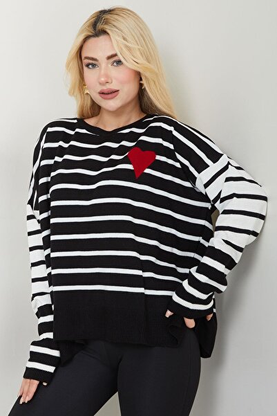 SENSTIL سترة سوداء مخططة على شكل قلب - SS2617