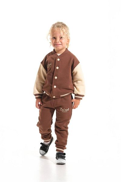 La ciel Paris Brown Children's Winter 3 Thread Cotton Bomber Jacket Tracksuit Bottom-Top Suit