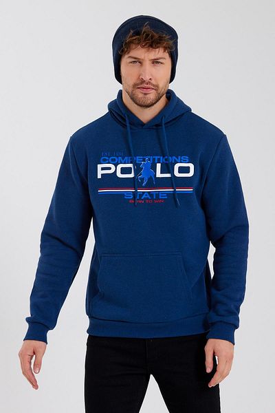 Polo State Hanorac pentru bărbați, cu glugă, imprimat cu 3 fire Indigo