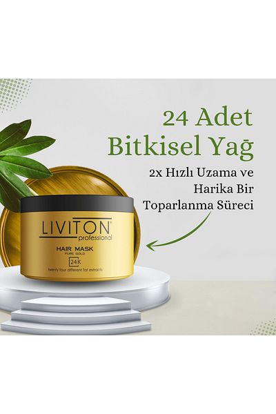 Liviton Professional قناع الشعر سلسلة الذهب عيار 24 قيراط 300 مل 24 زيت عشبي مختلف