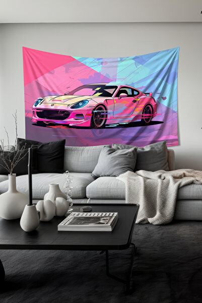 Moud's Розов гоблен с шарка на спортна кола, стенен гоблен, велурена текстури...