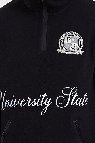 Polo State Men's Oversize Winter Stand Collar Black Sweatshirt with 3 Thread Pockets