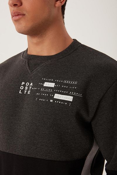 Polo State Men's 3 Thread Raised Thick Double Color Basic Black Sweatshirt