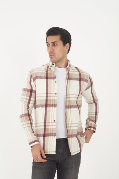 MCZ GİYİM Beige Color Long Sleeve Slim Fit Men's Lumberjack Shirt