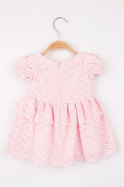 Le Mabelle Pink Baby Girl Dress with Frilly Waist and Lace Detail - Elba