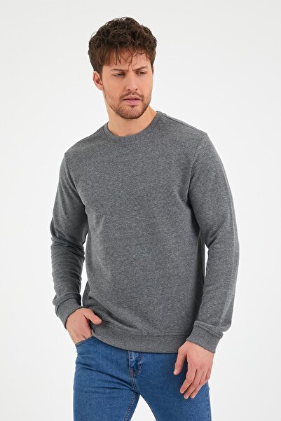 Polo State Erkek Basic Bol Kalın 3 Iplik Kışlık Uzun Antrasit Sweatshirt