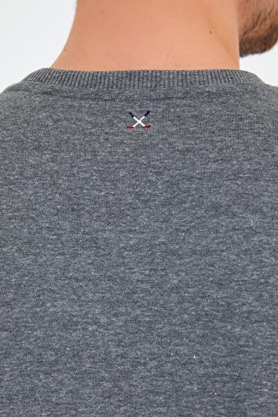 Polo State Ανδρικό φούτερ Basic Loose Thick 3 Thread Χειμερινό μακρύ ανθρακί φούτερ