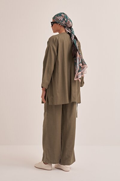 EBU Prive Γυναικείο σετ κιμονό από οργανικό βαμβάκι με κορδόνια καφέ