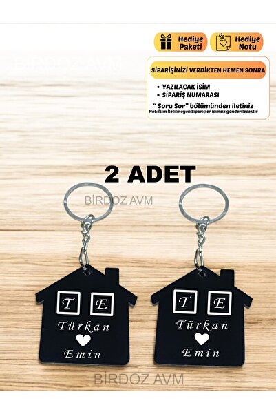 Home Design Double Keychain with Customized Name Gift Window (2PCS)
