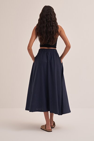 EBU Prive Γυναικεία φούστα από οργανικό βαμβάκι με λεπτομέρεια ραφής σε μπλε ναυτικό