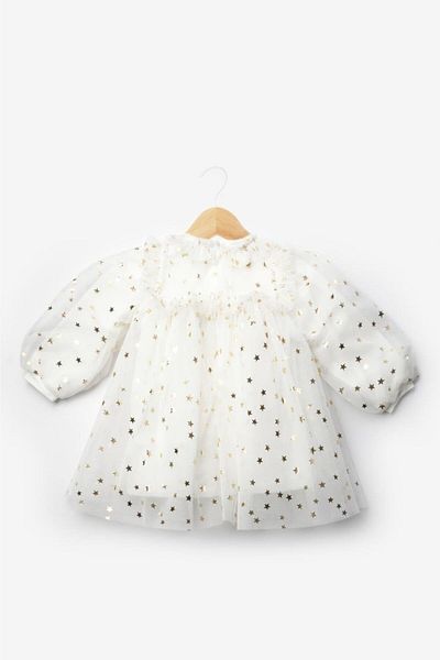 Le Mabelle Ecru Star Detailed Baby Girl Tulle Dress - Vanessa