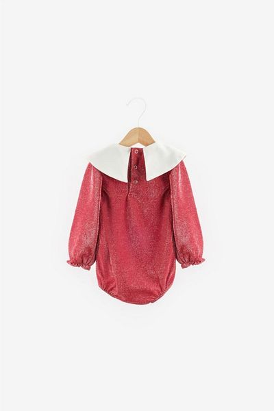 Le Mabelle Red Collar Detailed Glitter Baby Girl Jumpsuit - Bailey