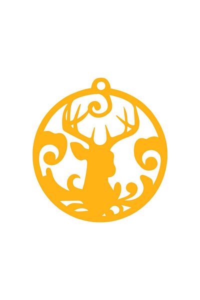 MIGNATIS Christmas Decorations Deer Inside Horned Cylinder Window Decal 46x50cm - Yellow