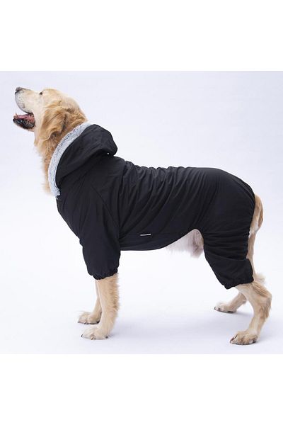 Pettrend Medium Large Jumpsuit - Black Shearling, Rain Coat Dog Clothing, 18-40 Kg(I)