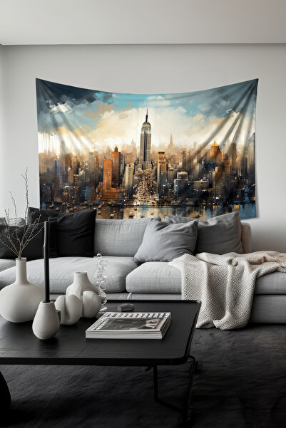 Moud's سجادة حائط بنمط صورة ظلية للمدينة، قماش من جلد الغزال Tapestry