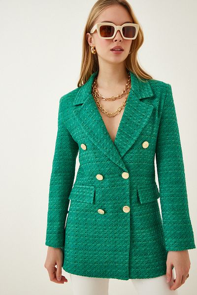 Lovelyİstanbul Green Tweed Blazer Jacket - Button, Lwf0003