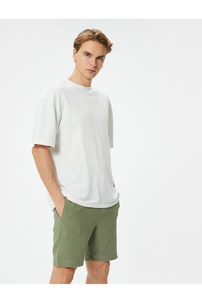 Koton Bermudashorts mit Label-Print, Schnürung an der Taille, Taschendetail
