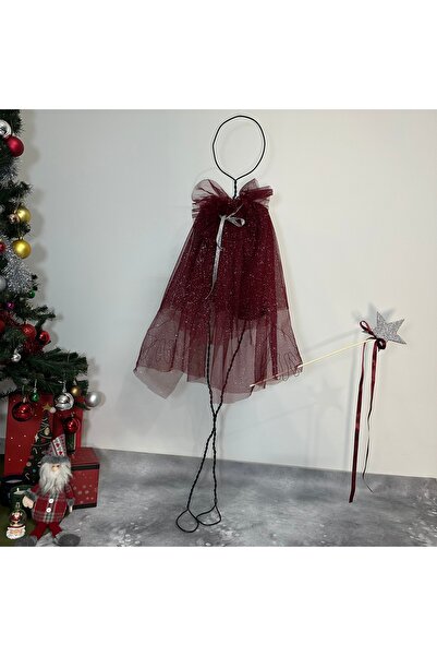 Dimmel Costume Yılbaşı Simli Bordo Pelerin Değnek