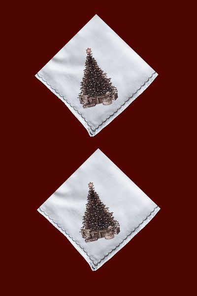 Mita Concept Tree Patterned Double Linen Christmas Concept Napkin Set