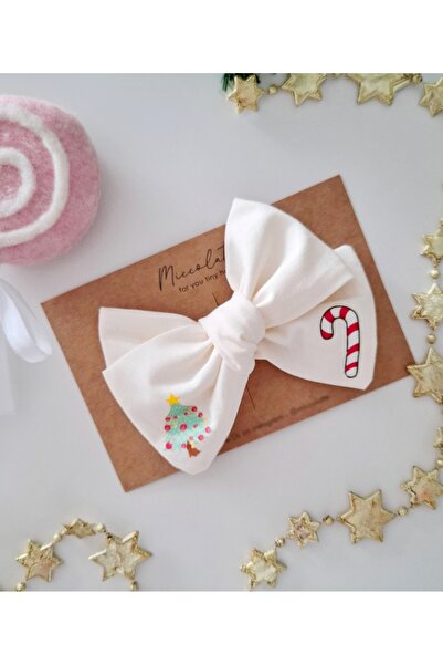 Miccolatte Kız Çocuk Yılbaşı Temalı Ağaç ve Baston Şeker Özel Baskılı Fiyonk Klips Toka