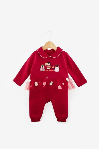 Le Mabelle Red Penguin Printed Baby Girl Christmas Jumpsuit - Neva