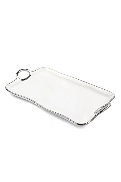 Le Atölye Gümüş Rimli Dikdörtgen Tekli Servis Tabağı 35x20x4cm